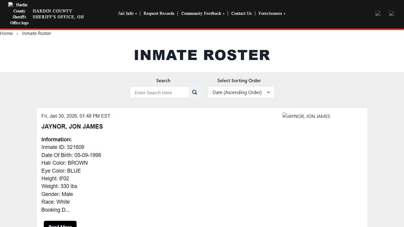 Inmate Roster Hardin County Sheriff's Office (OH)